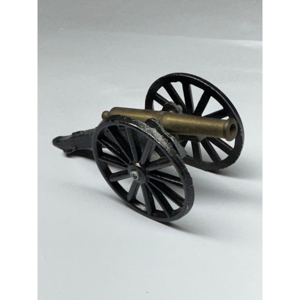 Vintage Miniature Brass Tone and Black Cast Metal Field Cannon Model Decor